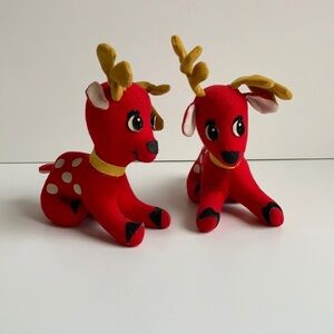 Vintage Fun World, Inc. Taiwan stuffed red reindeer white spots Christmas